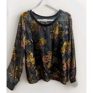 Floral Velvet Burnout Sheer Tunic Blouse Sz XL Whimsigoth Dark Fairy Romantic